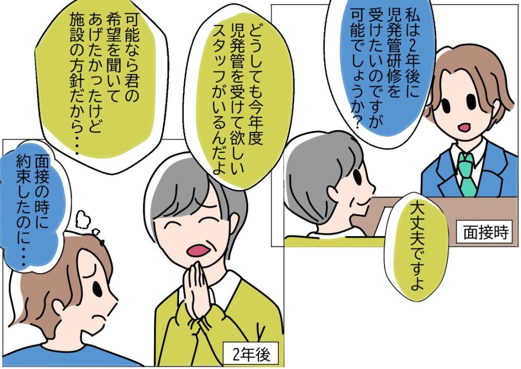 面接時の約束が守られるずに憤る男性のイラスト